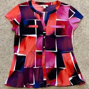 Dana Buchman Red and Purple Geometric Blouse